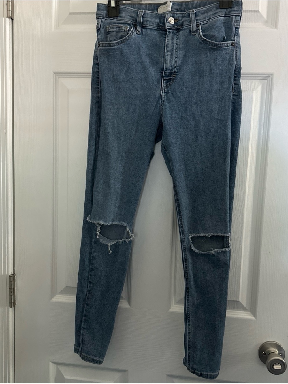 Topshop Blue Distressed Skinny Jeans